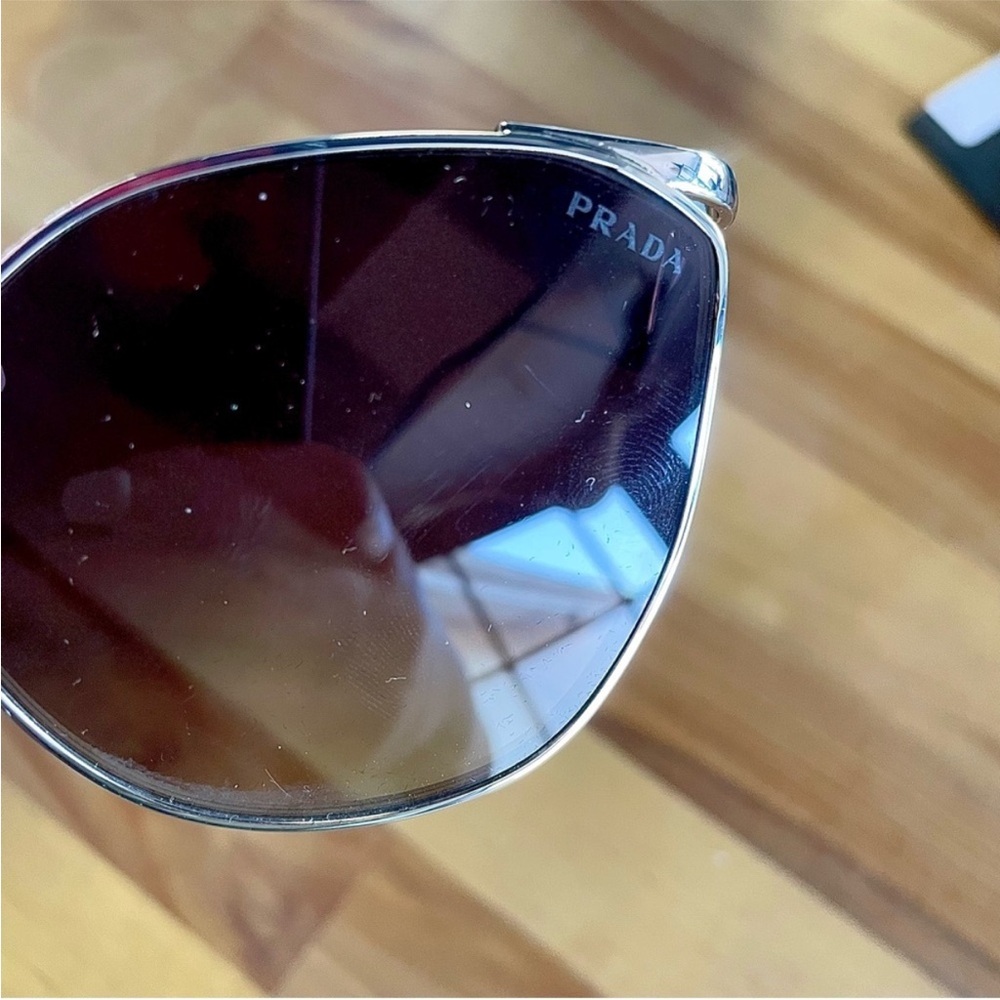 NWOT Prada – Cat Eye Sunglasses Triangle Logo – Silver Purple Gradient – Sz OS - Picture 4 of 13